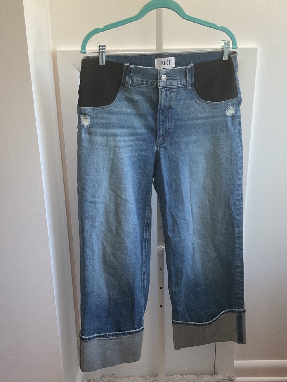 PAIGE Denim Sasha Ankle Maternity Jeans with Black Side Panels Size 28